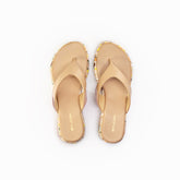 WOMENS BEIGE PRINTED SLIP ONS